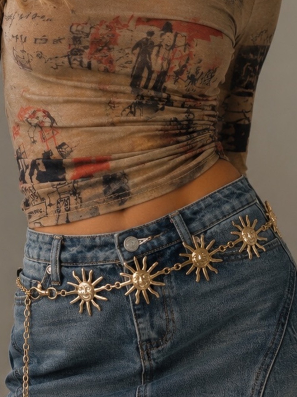New Gold Sun Face Chain Belt